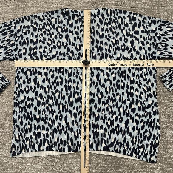 LOFT Cardigan Sweater Womens Medium Blue Leopard Print Button Front Knit - Picture 10 of 12